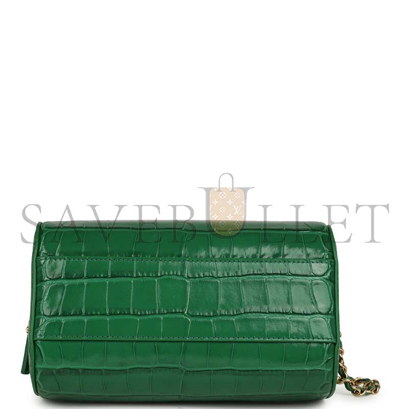 CHANEL MINI TIMELESS CLASSIC BARREL BAG WITH CHAIN GREEN CROC EMBOSSED CALFSKIN GOLD HARDWARE AS5390 (18*13*10cm)